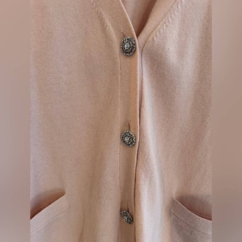 TALBOTS Womens Pink Peach Shortsleeve V-neck Cardigan, Large - Picture 4 of 14